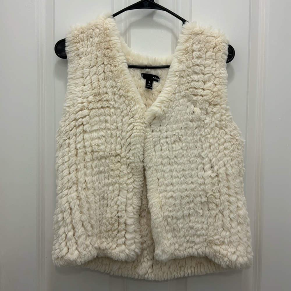 Aqua White Fur Vest - Size XS